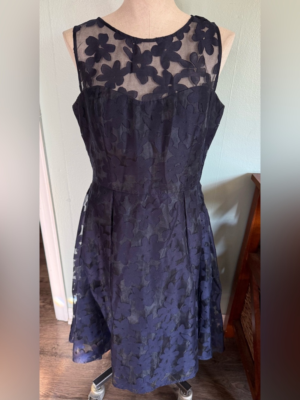 London Times Navy Blue Floral Cocktail Black Tie Dress Size 10